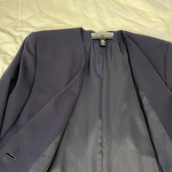 Linda Allred for ELLEN TRACY vintage 90's Navy Blue Blazer 100% wool EUC Size 16 - Picture 2 of 11